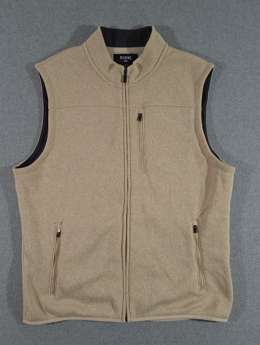 Rhone Fleece Sweater Vest Tan Full Zip Performance Mens Large Front Pocket